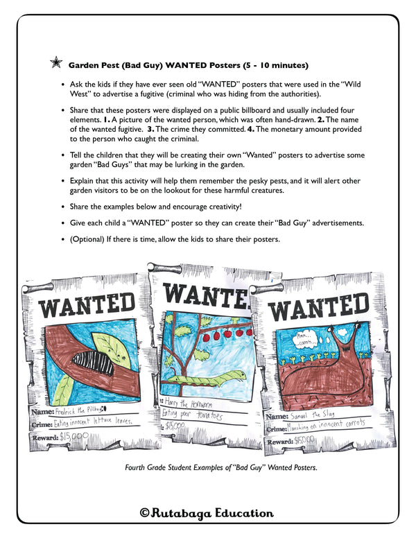 Some text and then examples of the art project, "Wanted Posters".