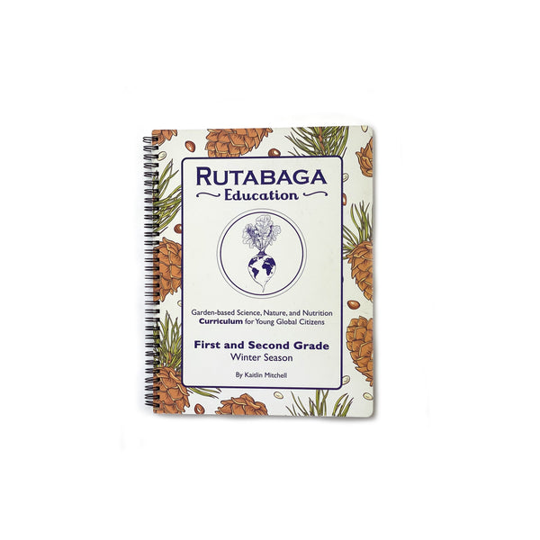 The printed Rutabaga Education Curriculum Winter book for First and Second Grade pictured on a white background.
