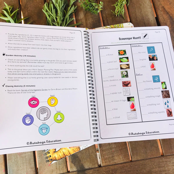 A photo of a page within the book that shows a Scavenger Hunt for young children to complete.