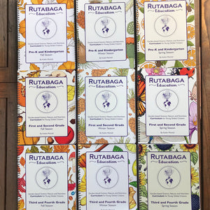 All nine Rutabaga Education Curriculum books pictured together.