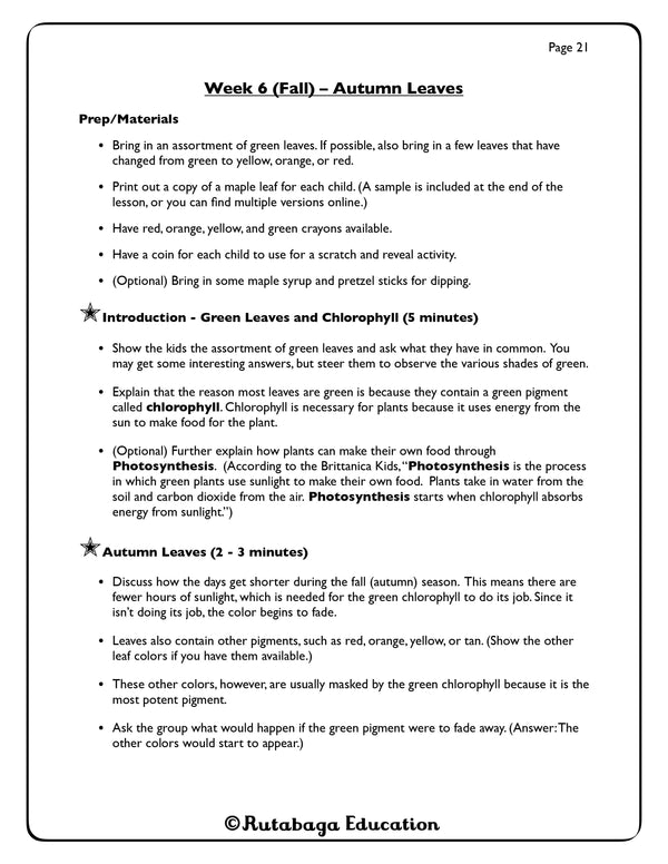 The first page of a lesson about Autumn Leaves.