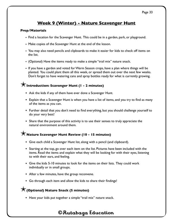 The first page of a lesson titled, Nature Scavenger Hunt.