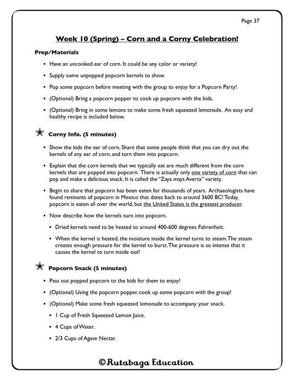 The first page of the lesson Corn and a Corny Celebration!