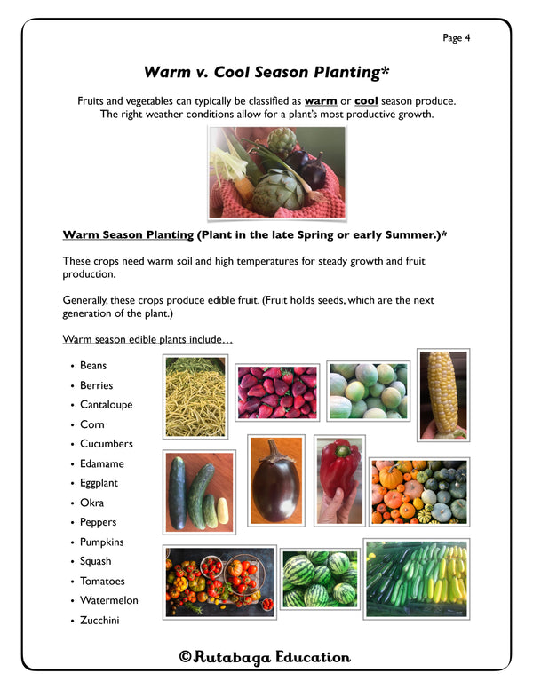 An image that shows the appropriate crops to plan in warm season weather.