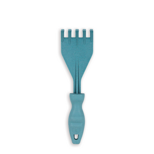 The underside of the Rutabaga Garden Tool Hand Rake on a white background.