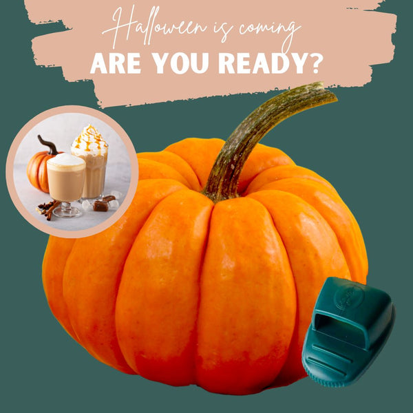 An image showing the Pumpkin Scraper, a pumpkin, and a Pumpkin Spice Latte. It also says, "Are you ready?"